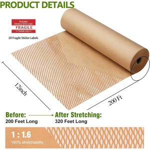 Wholesale 12\" X 200ft Eco-Friendly Honeycomb Kraft Paper Wrap Roll Biodegradable Cushioning <b>Material</b> for Shipping Protective - Product Image 2