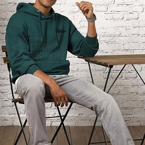 Sudaderas con Capucha de Punto Sólido, Estilo Urbano, Talla Grande, 100% Algodón, Transpirables, Perfectas para Ropa Urbana, Uso Diario, Cómodas - Product Image 4