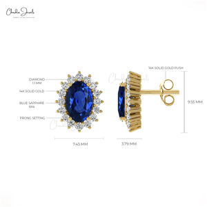Bulk Manufacturer of 14K Solid Gold Diamond Accented Jewelry 1.16CT Oval Cut <b>Blue</b> <b>Sapphire</b> Stud <b>Earrings</b> Free Shipping Available - Product Image 5