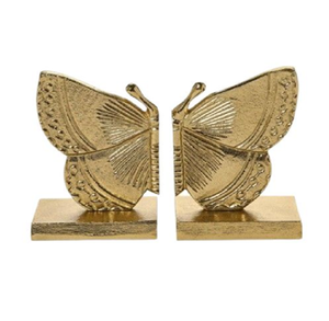 Sujetalibros decorativos de metal dorado con motivos florales y detalles de hojas intrincados, disponibles a precios de mayoreo para su tienda. - Product Image 2