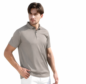 Polo de Manga Corta Gris para Hombre, Transpirable, Tejido de Punto, Diseño Casual Sólido, Cierre de Botones, Corte Regular, 100% Algodón, Camisa con Logotipo Personalizado - Product Image 1