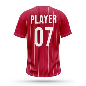 Men's Red Striped Baseball Jersey V-Neck Short Sleeve Sublimated Print Quick Dry <b>Polyester</b> Regular Fit Adult All Seasons - Product Image 3