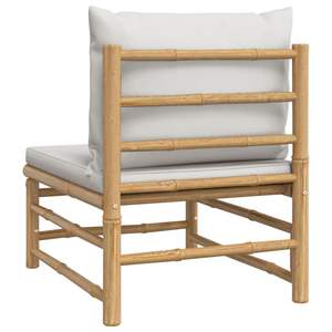 Canapé de jardin gris clair en bambou et tissu (100 % polyester) avec siège central en mousse – pour espaces extérieurs - Product Image 5