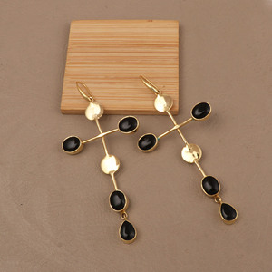 Geometric Cross Shaped Gold Plated Onyx Drop <b>Earrings</b> Women's Bohemia Style Party Jewelry Alloy Dangle <b>Earrings</b> V - Product Image 2
