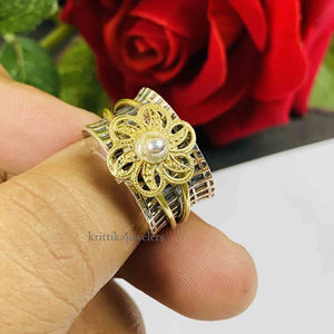 925 Sterling Silver Two-Tone Spinner <b>Ring</b> Bezel Setting <b>Anxiety</b> Meditation <b>Fidget</b> Classic <b>for</b> Wedding Engagement Anniversary - Product Image 3