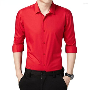 Chemise habillée slim fit pour homme, anti-plis, col montant, séchage rapide, respirante, couleur unie, bouton unique, printemps - Product Image 6