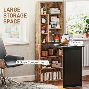 <b>Rustic</b> Brown Fold-Out Convertible Home Office <b>Desk</b> with Adjustable Blackboard and Side Shelf MDF Computer Table - Product Image 4