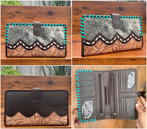 Nuevo bolso de mano de mujer de estilo occidental personalizado con detalles florales de cuero genuino y costura a mano - Product Image 3