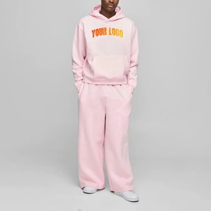 Conjunto de Sudadera con Capucha Rosa y Pantalones Jogger para Hombre, Casual, Estampado, de Felpa, Tejido, Invierno, 100% Algodón, Ecológico, Color Sólido, con Cordón - Product Image 4