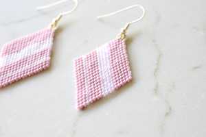 Pendientes Colgantes Rectangulares de Cuentas Rosadas Pastel Tejidos a Mano, Joyería de Moda Minimalista y Ligera, Regalo Elegante, Suministros para Abalorios - Product Image 5