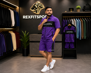 REXFIT SPORTS 2026 Conjunto Deportivo Personalizado para Hombre, Chaqueta con Cremallera Completa y Pantalones Cortos de Nailon Morado, Ropa Deportiva Personalizada - Product Image 3