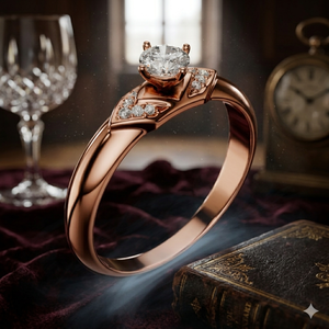 Bague de fiançailles solitaire ronde en or rose de luxe, bague de promesse vintage avec halo pour femme, bijoux de mode - Product Image 1