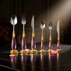 Elegante Juego de Cubiertos con Mango de Cristal Rosa, Cubertería de Acero Inoxidable, Vajilla para Bodas, Apta para Lavavajillas - Product Image 6