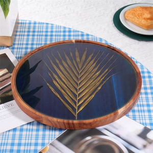 Bandeja Redonda de Madera de Acacia con Incrustaciones de Resina para Servir Chocolate y Postres, Regalo para Ramadán y Eid, Venta de Fábrica - Product Image 1