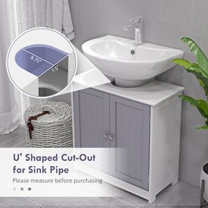 Mobile Bagno Combinato Bianco e Grigio a U con Lavabo Integrato, Ripiano Regolabile, in Legno Massello e PVC per Hotel - Product Image 4