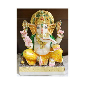 Estatua de Ganesh en Mármol Blanco, Posición Sentada en Flor de Loto, Ideal para Regalo - Product Image 3