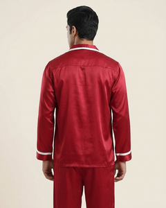 Chemise de nuit en satin à manches longues pour homme, col rabattu, boutonnée, en soie, légère, pour l'été - Product Image 2