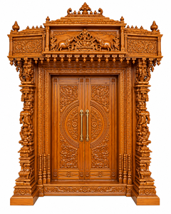 Traditional Gaj Lakshmi Design Handcarved Wooden Temple Door Lakshmi Narayana Hand Carved Wooden Door Handcarved Wooden Door <b>UK</b> - Product Image 2