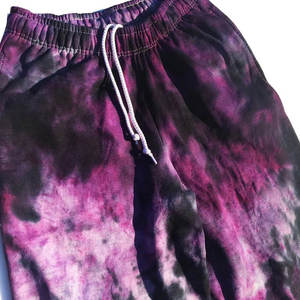 <b>Mens</b> Tie-Dye Purple and Black Custom Logo <b>Pullover</b> Hoodie and Matching Jogger Sweatpants Tracksuit OEM ODM Wholesale Apparel - Product Image 2