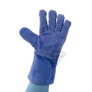 Gants de soudage professionnels en cuir suédé bleu, résistants à la chaleur, de protection robuste pour le soudage industriel - Product Image 5