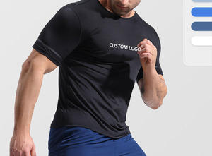 Camiseta de Compresión de Manga Corta Azul para Hombre, Cuello Redondo, Corte Ajustado, Secado Rápido, Estilo Deportivo, con Logotipo Personalizado Estampado en la Espalda - Product Image 3