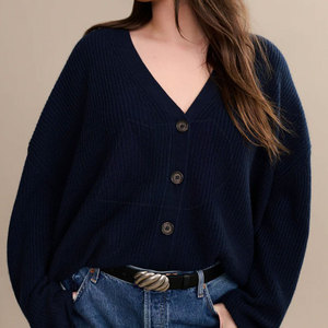 Crea tus propios suéteres de punto casuales extralargos con cuello en V de lana/cachemira de primera calidad para mujer y prendas de calle, transpirables y cómodas - Product Image 2