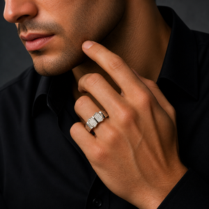 Bague pour homme en argent sterling 925 avec double grappe de diamants hexagonaux, finition polie, design géométrique moderne, pour mariage, fête et usage quotidien, bijou raffiné - Product Image 1