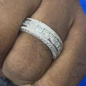 Anillo de compromiso y boda de eternidad completa con moissanita talla princesa helada para hombre, estilo hip hop, joyería de plata de ley 925 - Product Image 3