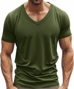 T-shirt de sport athlétique pour homme, coupe ajustée, col en V, tissu en coton biologique, imprimé graphique, vêtements de sport durables, vêtements d'entraînement - Product Image 1