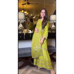 Designer Party Wear Bel ensemble palazzo avec séquence et travail Zari Taille XL - Product Image 5