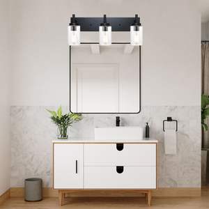 Lámpara de Baño Moderna de 5 Luces con Pantallas de Vidrio Esmerilado, Base Negra E26 para Dormitorio, Sala de Estar, Pasillo, Tocador - Product Image 4