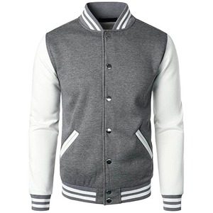 Veste de baseball grise pour homme avec manches blanches, col rabattu, style décontracté, coupe régulière, idéale pour l'automne - Product Image 1