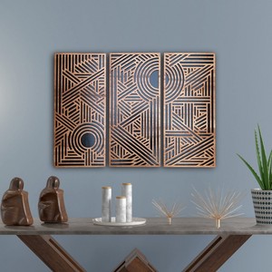 Conjunto de Arte Mural de Madera de Pino con Corte Láser Estilo Art Deco - Decoración Geométrica de Madera para Pared al por Mayor - Product Image 2