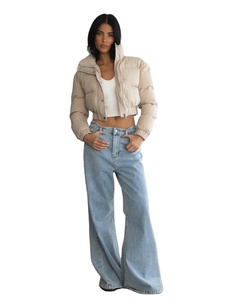 Trending Designer Style <b>Drop</b> Shoulder Premium Zipper Puffer Thick Winter Jacket Hot Selling Women Crop Top Puffer Coat Jacket - Product Image 1