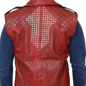 High Quality Premium <b>Men's</b> Red PU Leather <b>Vest</b> With <b>Black</b> Lapel Zipper Closure Moto Style Outerwear Autumn Wear Breathable - Product Image 4
