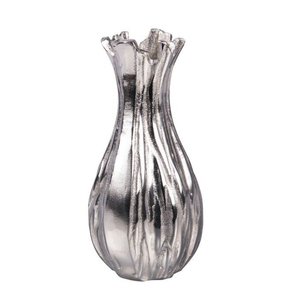 Vase à fleurs en aluminium argenté de forme élégante, design fantaisie, pour la décoration de la maison et du bureau, vase en métal fait à la main - Product Image 1