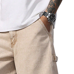 Shorts en jean délavé beige pour homme, coupe ample, longueur genou, style décontracté streetwear, mode estivale, 100% coton tissé, séchage rapide, respirant - Product Image 5