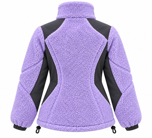 Trendy <b>Women's</b> Lavender Grey <b>Sherpa</b> Jacket Softshell Contrast Panels Horizontal Chest Zippers Winter <b>Coat</b> Windproof OEM - Product Image 2