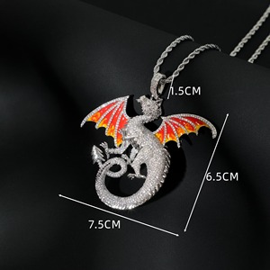 <b>Iced</b> <b>Out</b> Dragon Pendant Necklace / Micro Pave 3D Frost Dragon Pendant / Bling Zirconia Diamond Hip Hop <b>Chain</b> / Fantasy Jewelry - Product Image 5