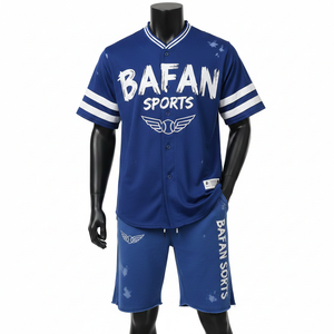 Ensemble de shorts de baseball pour hommes en tissu maille polyester durable, léger, bleu, tenue d'entraînement, impression de logo personnalisée pour ensemble de shorts homme - Product Image 6