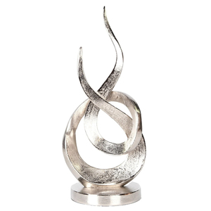 Escultura Moderna Abstracta de Llama Entrelazada en Aluminio Plateado, Gran Estatua de Metal para Decoración de Mesa de Sala de Estar y Escritorio de Oficina - Product Image 1