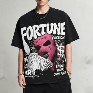 เสื้อยืดสตรีทแวร์ทรงหลวมแบบครอป ไหล่ตก ลายฟอกสี  พร้อมสกรีนโลโก้ ผ้าคอตตอนหนา  เสื้อยืดโอเวอร์ไซส์สำหรับผู้ชาย - Product Image 3