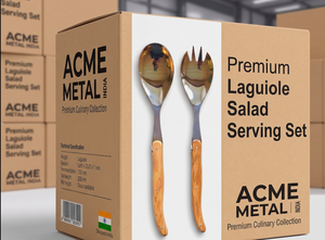Juego de dos utensilios para servir ensalada con mangos curvos de madera, acabado plateado espejo con madera de olivo marrón, para el hogar, hoteles y restaurantes, hechos a mano. - Product Image 4