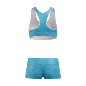 Ensemble de yoga personnalisé pour femme, imprimé par transfert thermique, soutien-gorge de sport uni à imprimé frontal, short taille mi-haute, vêtements de sport anti-humidité, directement de l'usine - Product Image 5