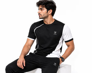 Camiseta Deportiva de Manga Corta con Cuello Redondo para Hombre Dumela, Color Negro y Blanco Sólido, Logotipo Frontal, 100% Algodón, Transpirable, Tejido de Punto, Corte Regular, 180g - Product Image 5