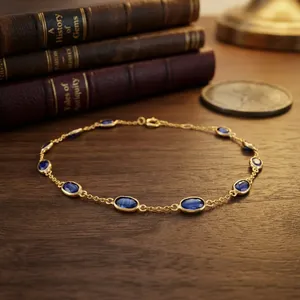 Natural <b>Blue</b> <b>Sapphire</b> <b>Bracelet</b> 14K Solid Yellow Gold <b>Bracelet</b> Handmade Customized <b>Bracelet</b> Best Gift For Women - Product Image 5