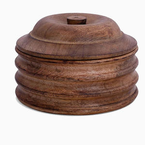 Pot en bois durable fait à la main avec couvercle naturel Qualité supérieure à prix économique Logo personnalisé Fournisseur direct Idéal pour servir - Product Image 1