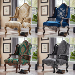 Fauteuil lounge et ottoman en bois massif à dossier haut |   Salon de suite d'hôtel |   Cadre sculpté néoclassique |   Fabricant de meubles OEM - Product Image 5