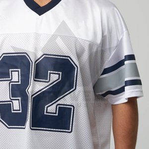 Maillot de football américain blanc pour homme, col en V, manches courtes, numéro 32, en twill, respirant, en polyester, uniforme d'équipe personnalisé - Product Image 6