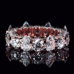 Alternating 5mm Round Pear Cut Full Eternity <b>Ring</b> <b>925</b> Sterling <b>Silver</b> Lab Grown Diamond Luxury Engagement Anniversary Band - Product Image 1